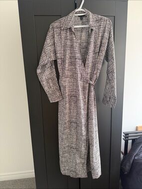 Banana Republic Black and White Midi Wrap Shirt Dress